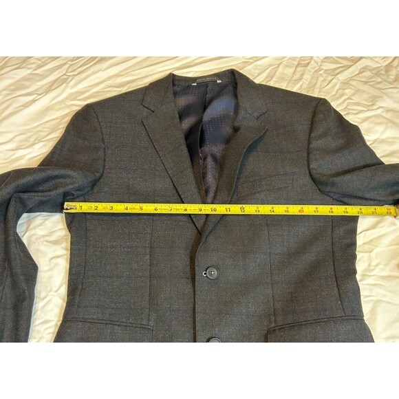 HUGO BOSS Gray Windowpane Plaid Wool Sport Coat Blazer-2 Button-Dual Vent-Sz 38R - Picture 12 of 14